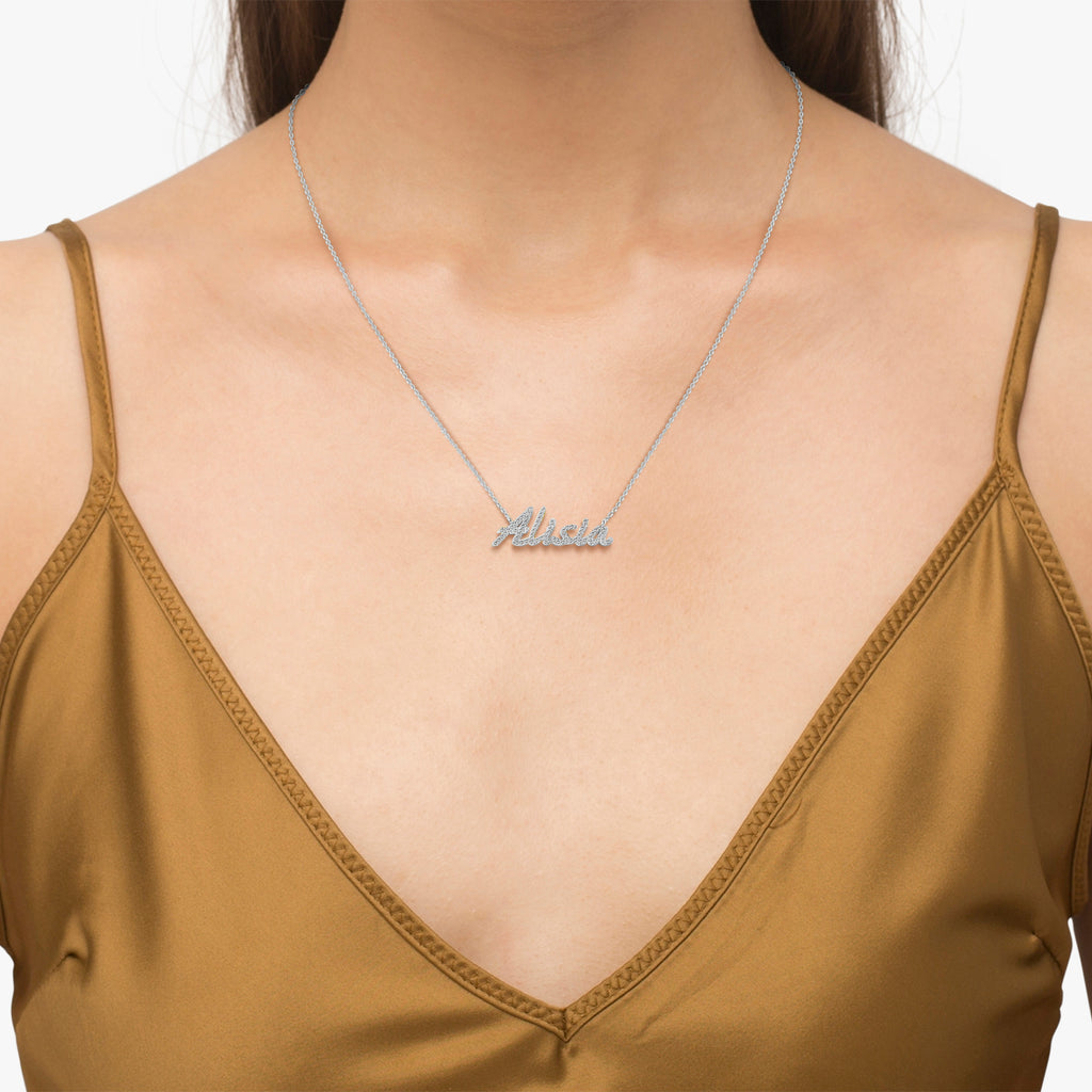 Personalized Diamond Name Pendant Necklace 14k White Gold