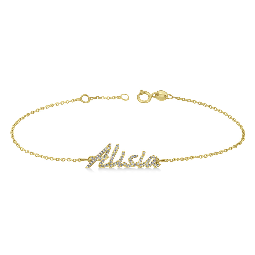Personalized Diamond Name Anklet 14k Yellow Gold