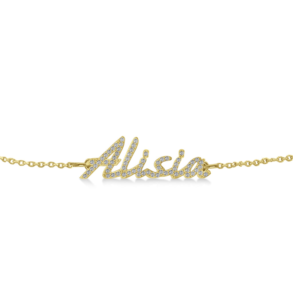 Personalized Diamond Name Anklet 14k Yellow Gold