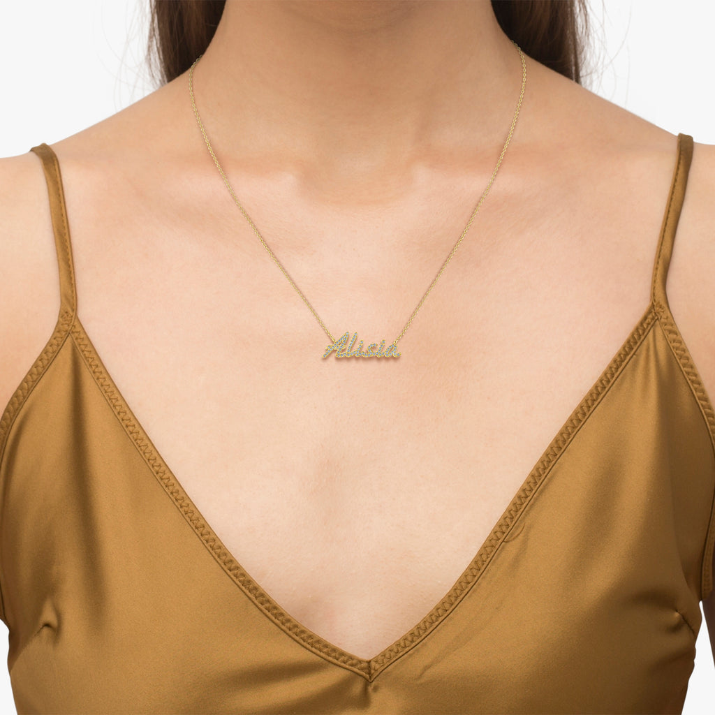 Personalized Lab Diamond Name Pendant Necklace 14k Yellow Gold