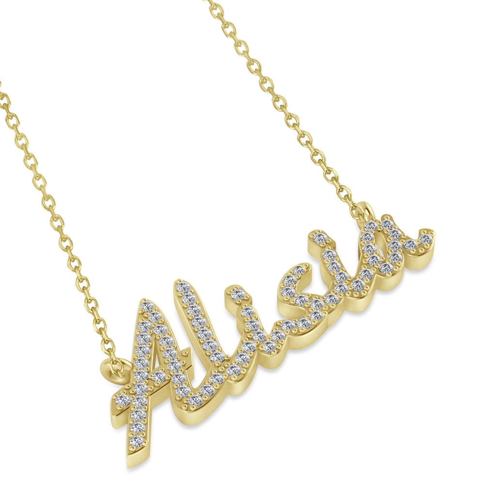 Personalized Lab Diamond Name Pendant Necklace 14k Yellow Gold