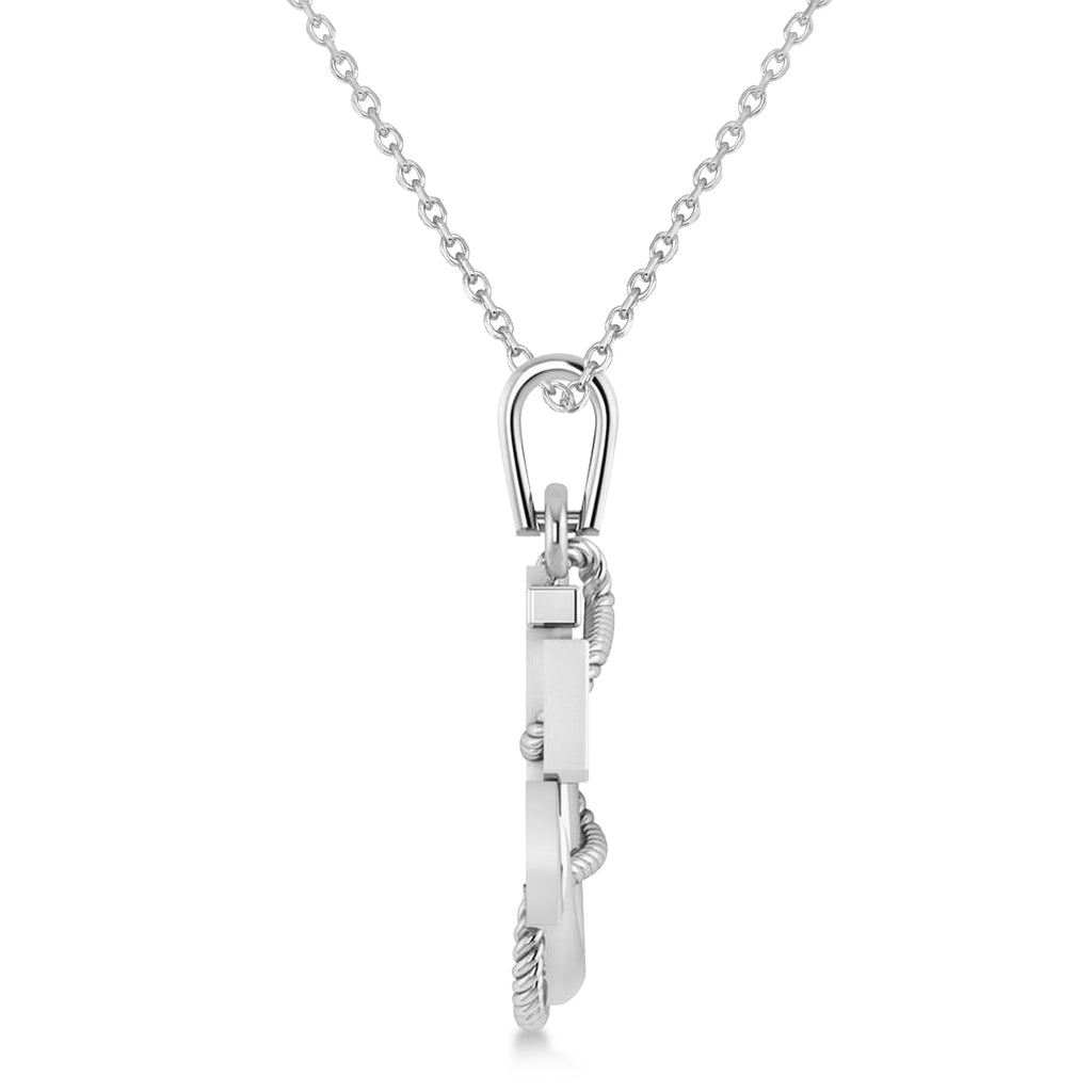 Men's United States Navy Anchor Pendant Necklace 14k White Gold