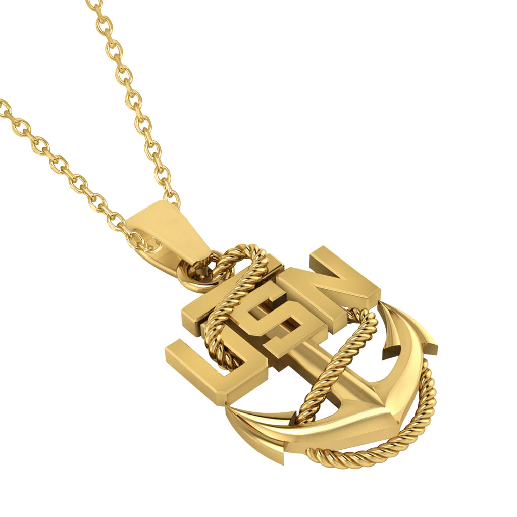 Men's United States Navy Anchor Pendant Necklace 14k Yellow Gold