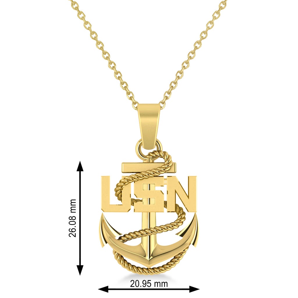 Men's United States Navy Anchor Pendant Necklace 14k Yellow Gold