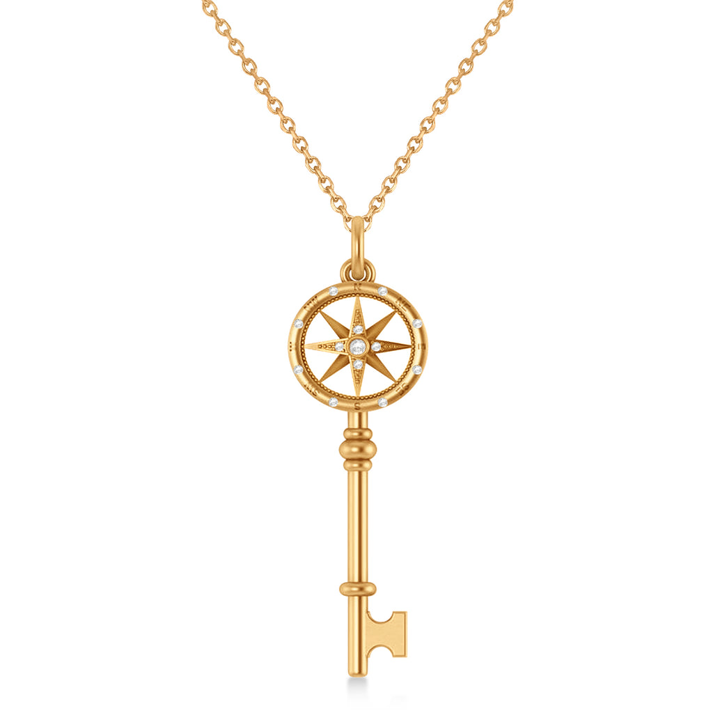 Diamond Compass Key Pendant 14k Rose Gold (0.08 ctw)