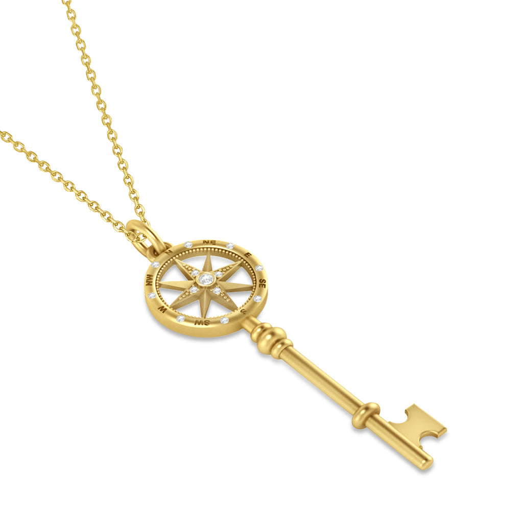 Diamond Compass Key Pendant 14k Yellow Gold (0.08 ctw)