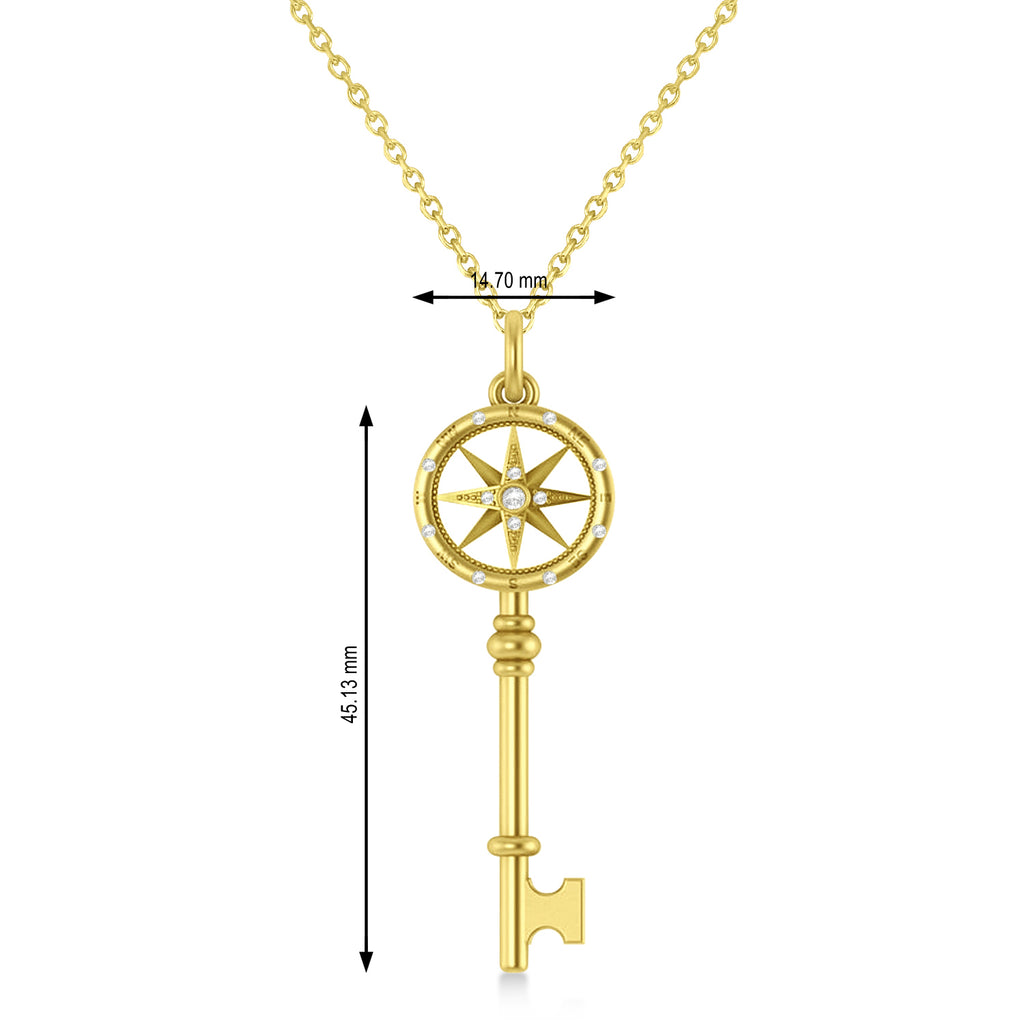 Diamond Compass Key Pendant 14k Yellow Gold (0.08 ctw)