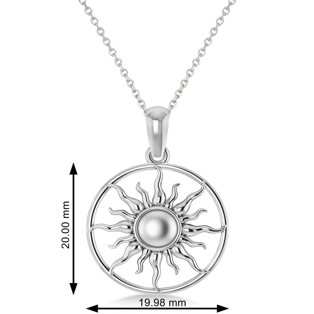 Summertime Sun Circle Pendant Necklace 14k White Gold