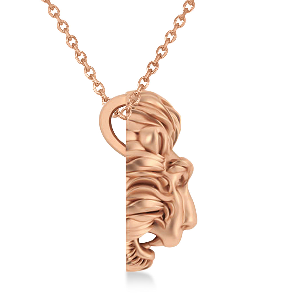 Lion's Head Pendant Necklace 14k Rose Gold