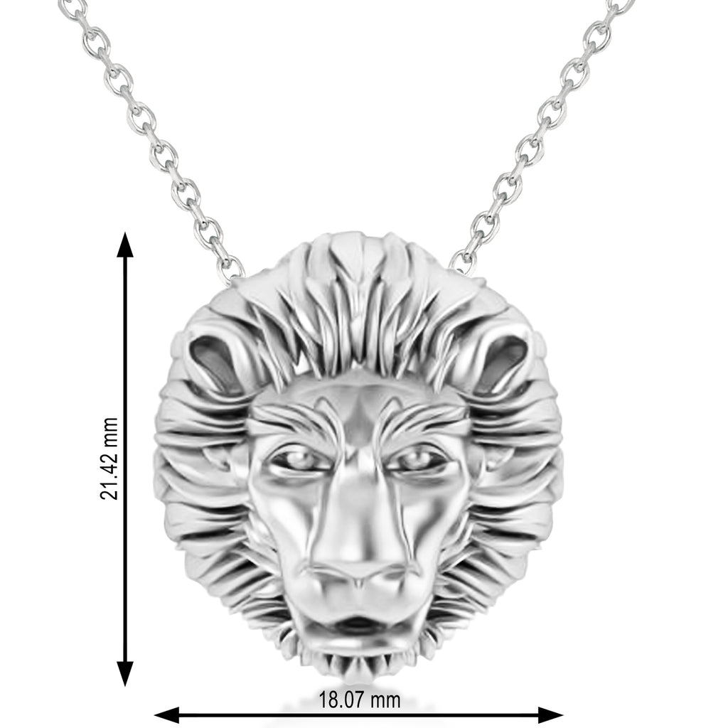 Lion's Head Pendant Necklace 14k White Gold