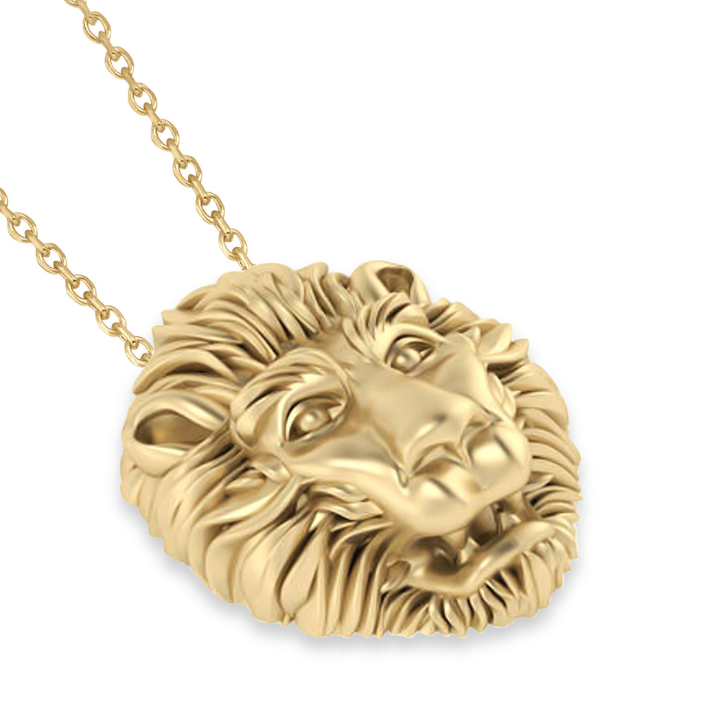 Lion's Head Pendant Necklace 14k Yellow Gold