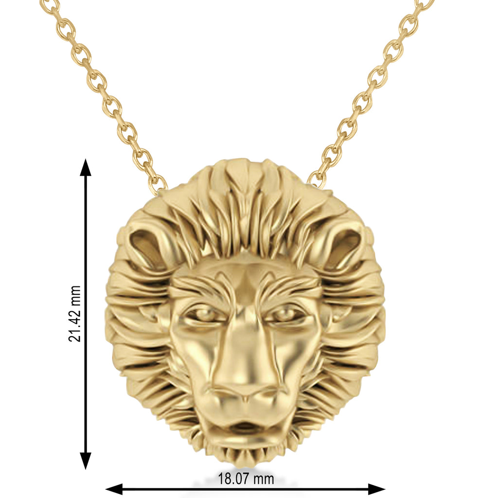 Lion's Head Pendant Necklace 14k Yellow Gold