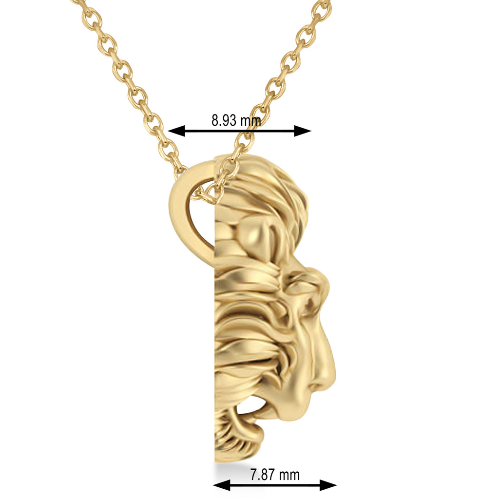 Lion's Head Pendant Necklace 14k Yellow Gold