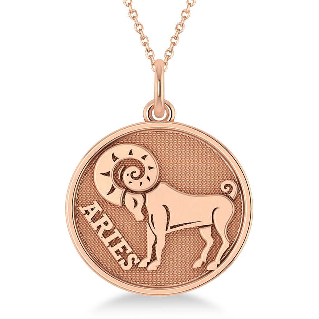 Aries Coin Zodiac Pendant Necklace 14k Rose Gold