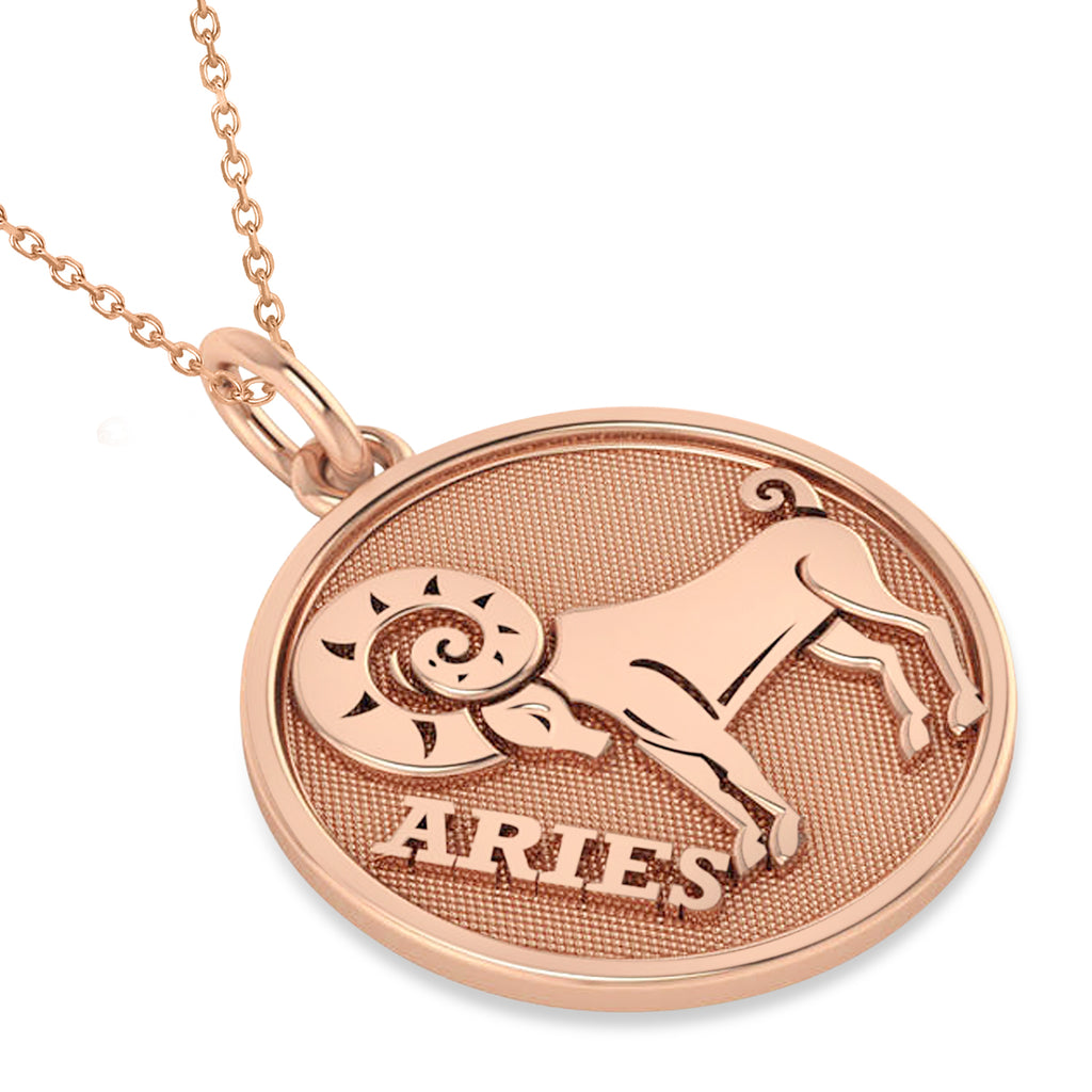Aries Coin Zodiac Pendant Necklace 14k Rose Gold