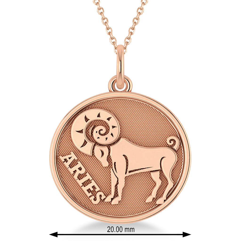 Aries Coin Zodiac Pendant Necklace 14k Rose Gold