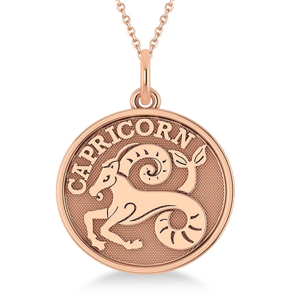 Capricorn Coin Zodiac Pendant Necklace 14k Rose Gold