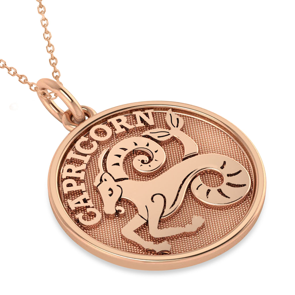 Capricorn Coin Zodiac Pendant Necklace 14k Rose Gold