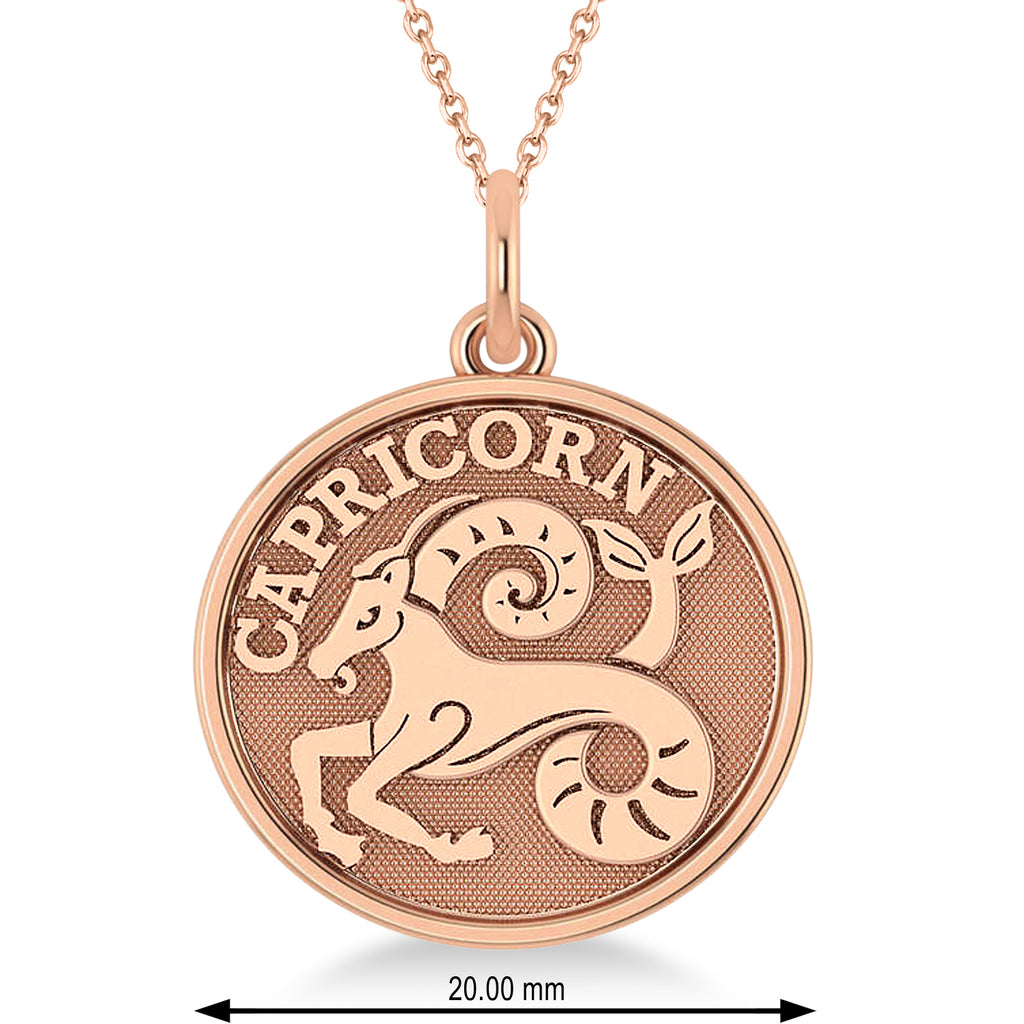 Capricorn Coin Zodiac Pendant Necklace 14k Rose Gold