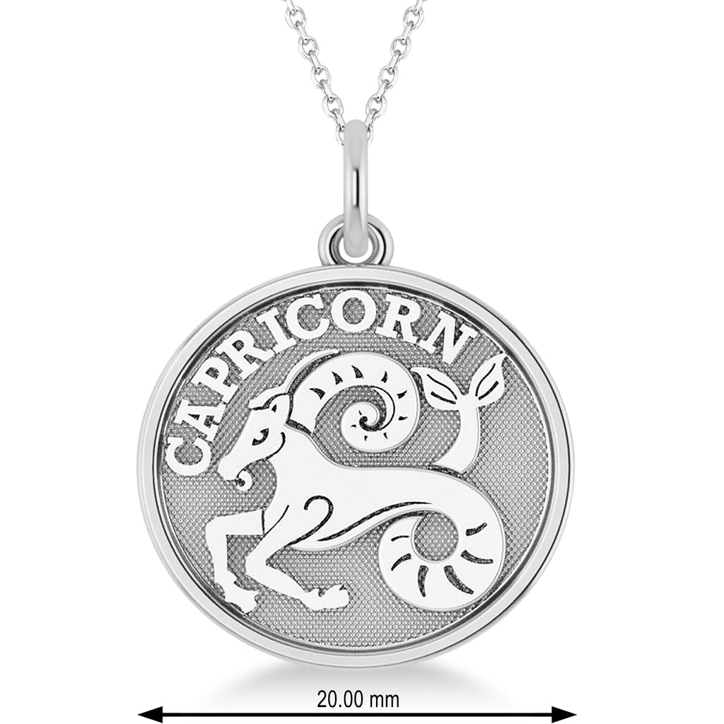 Capricorn Coin Zodiac Pendant Necklace 14k White Gold
