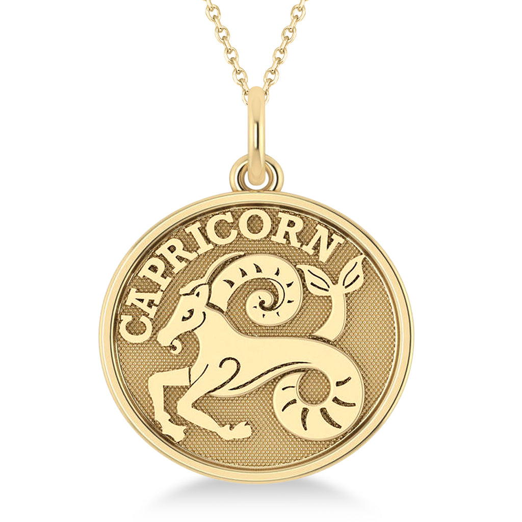 Capricorn Coin Zodiac Pendant Necklace 14k Yellow Gold