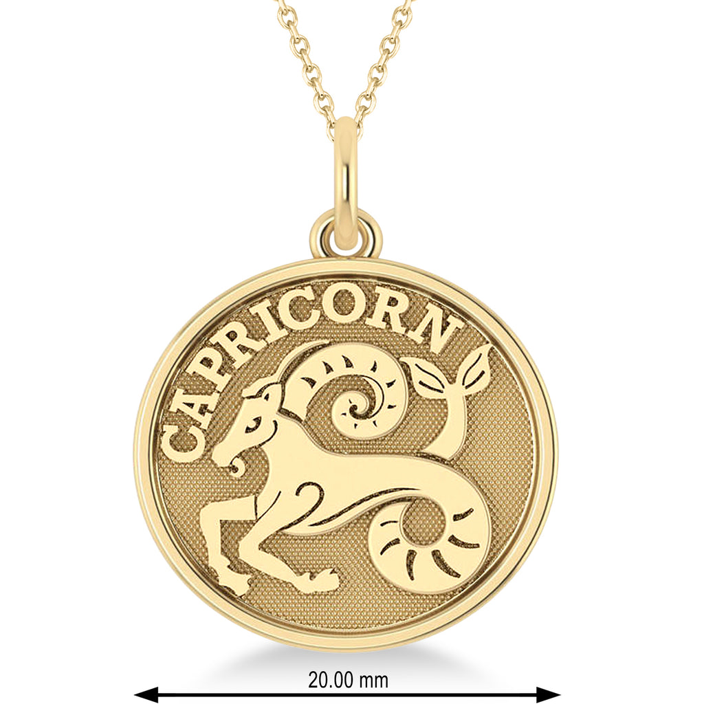 Capricorn Coin Zodiac Pendant Necklace 14k Yellow Gold