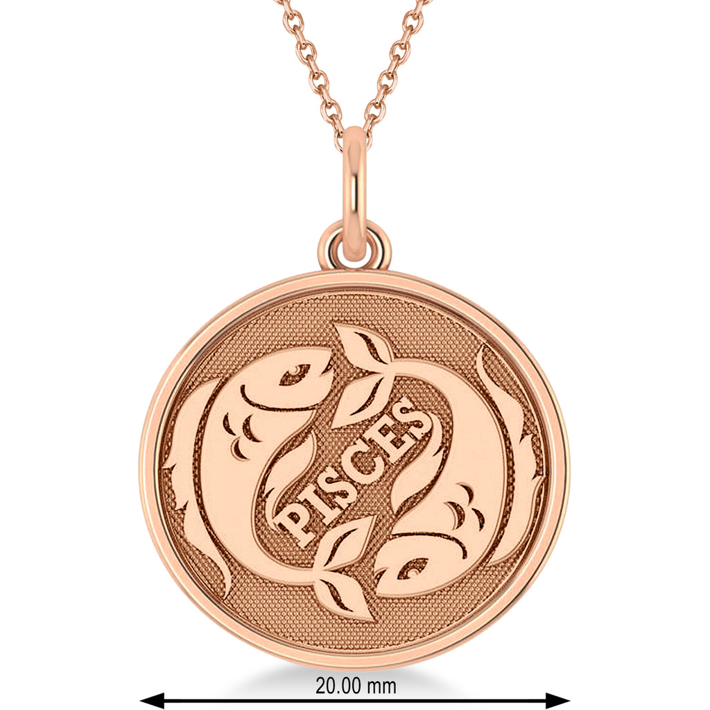 Pisces Coin Zodiac Pendant Necklace 14k Rose Gold