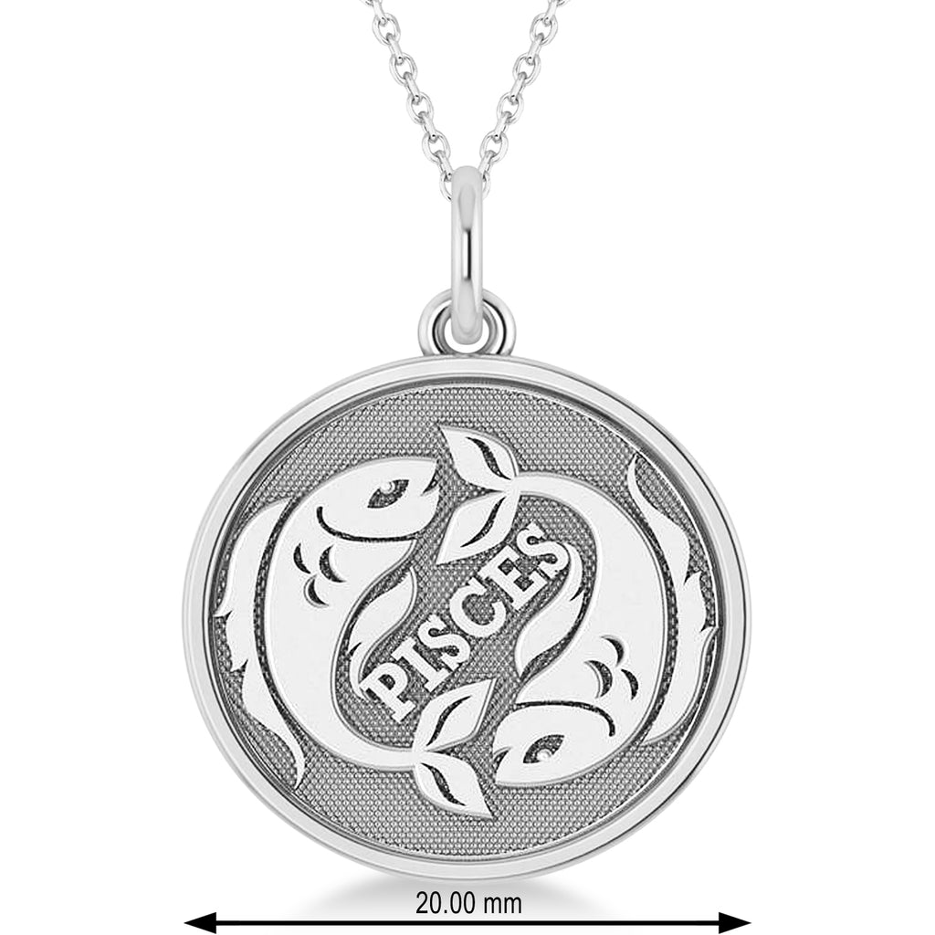 Pisces Coin Zodiac Pendant Necklace 14k White Gold
