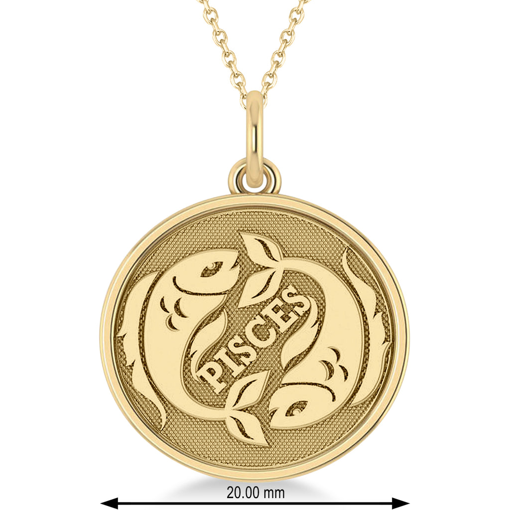Pisces Coin Zodiac Pendant Necklace 14k Yellow Gold