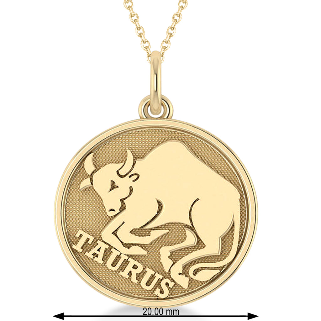 Taurus Coin Zodiac Pendant Necklace 14k Yellow Gold