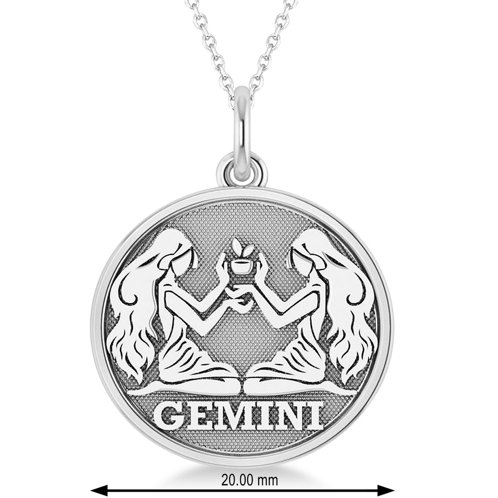 Gemini Coin Zodiac Pendant Necklace 14k White Gold