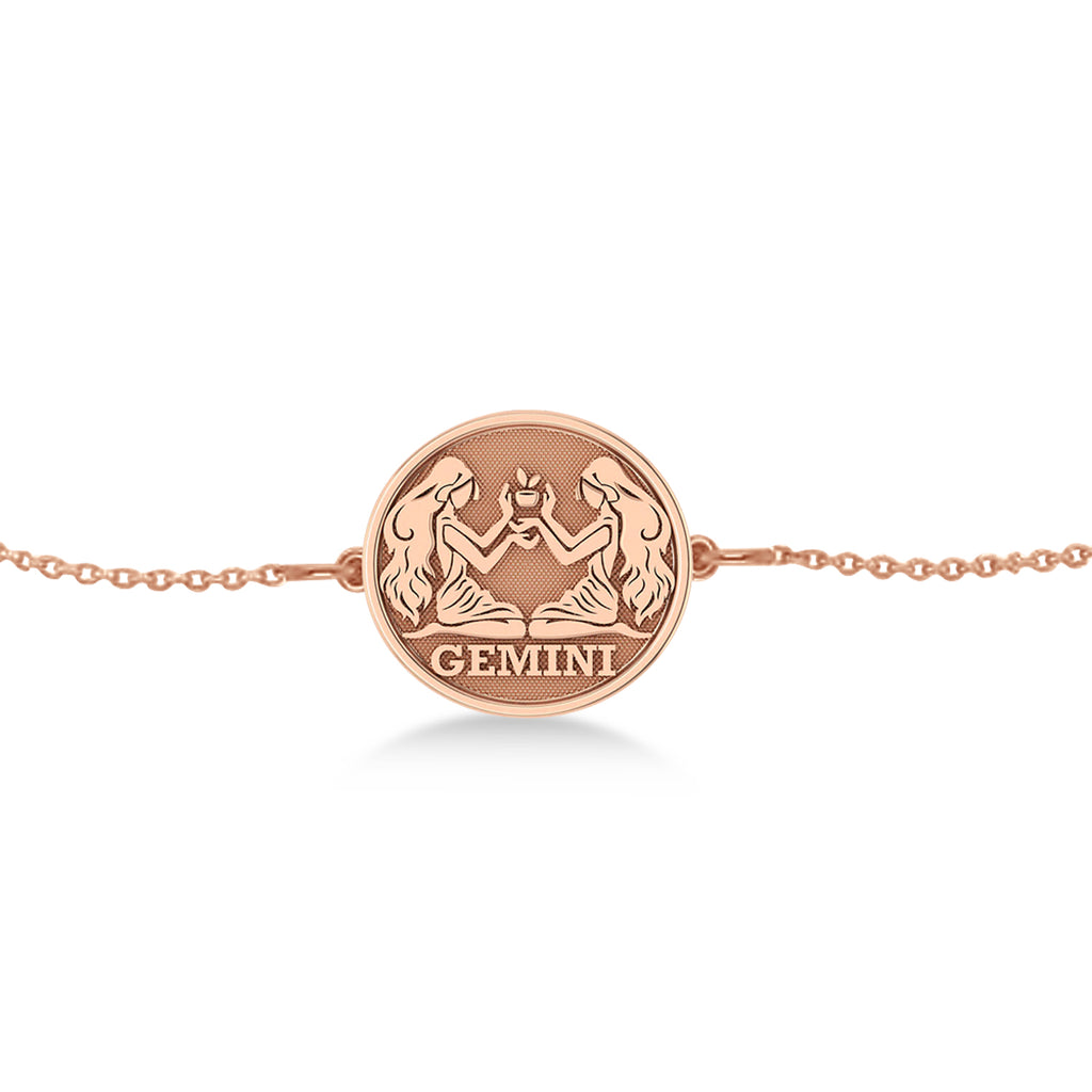 Gemini Coin Zodiac Bracelet 14k Rose Gold