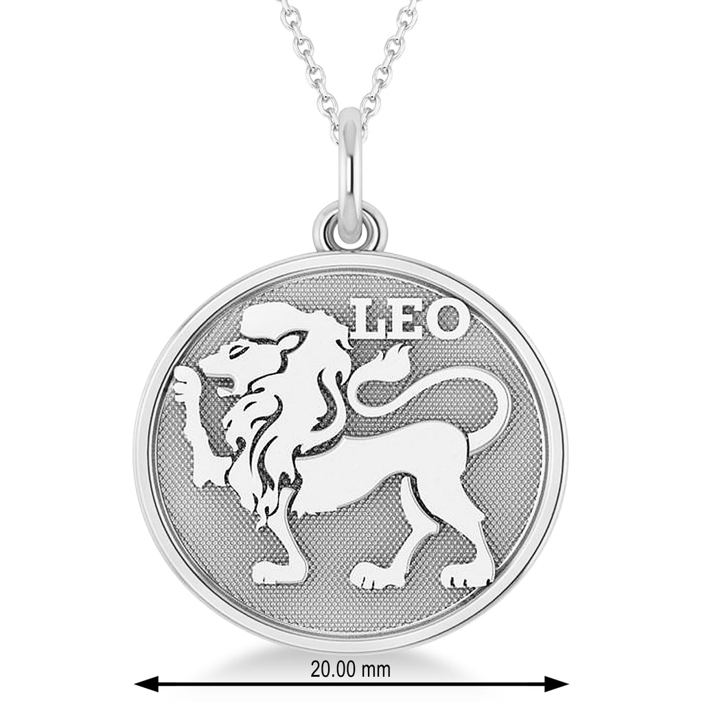 Leo Coin Zodiac Pendant Necklace 14k White Gold