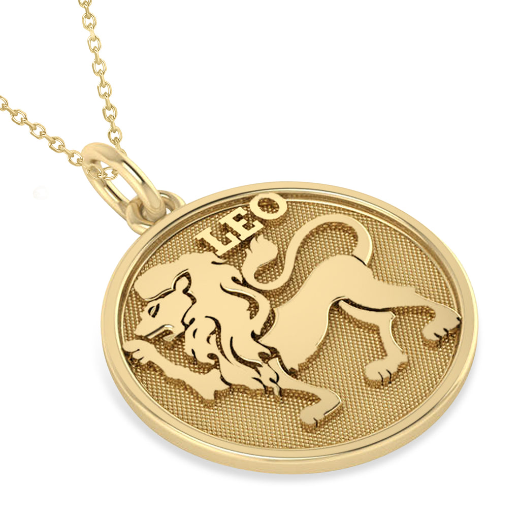 Leo Coin Zodiac Pendant Necklace 14k Yellow Gold