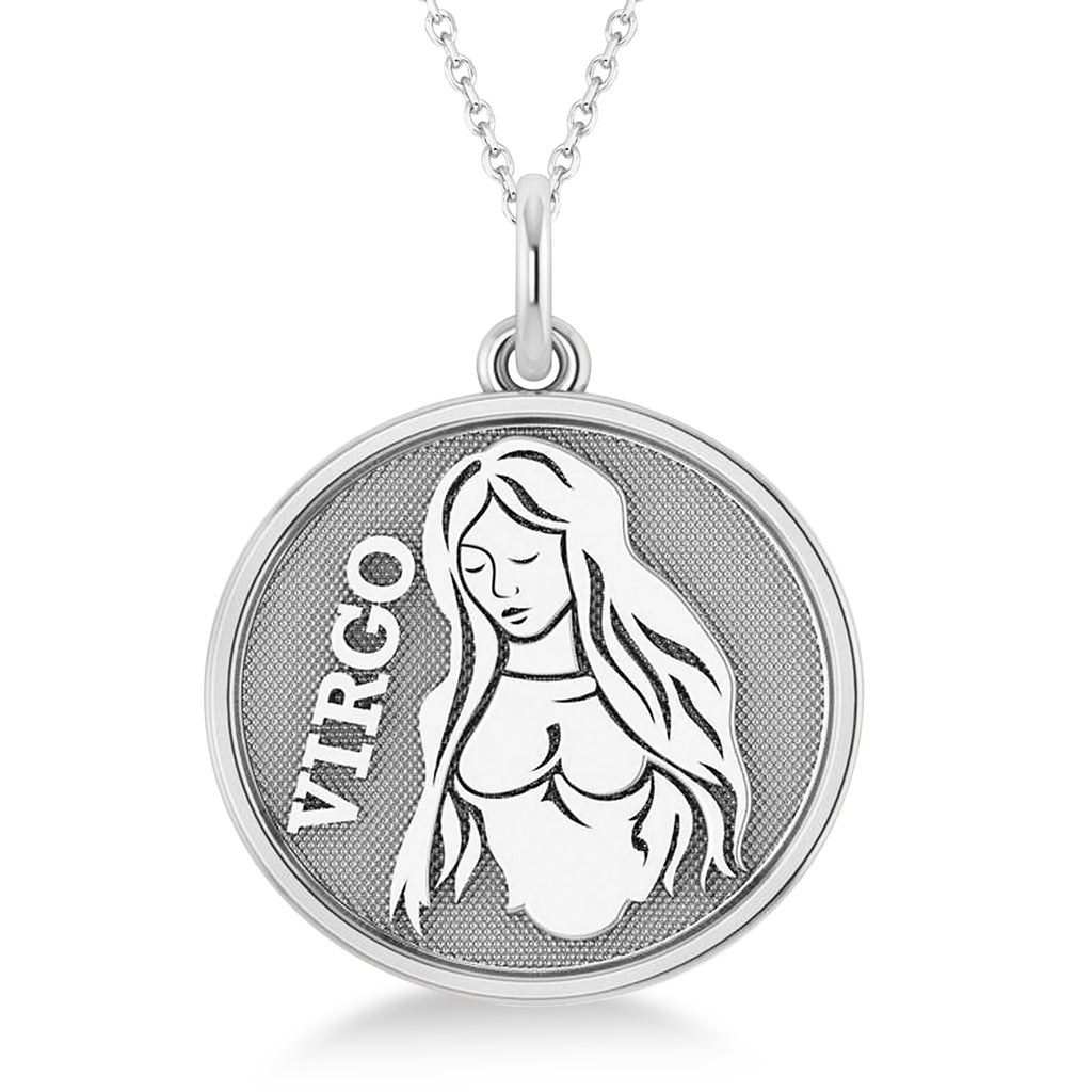 Virgo Coin Zodiac Pendant Necklace 14k White Gold