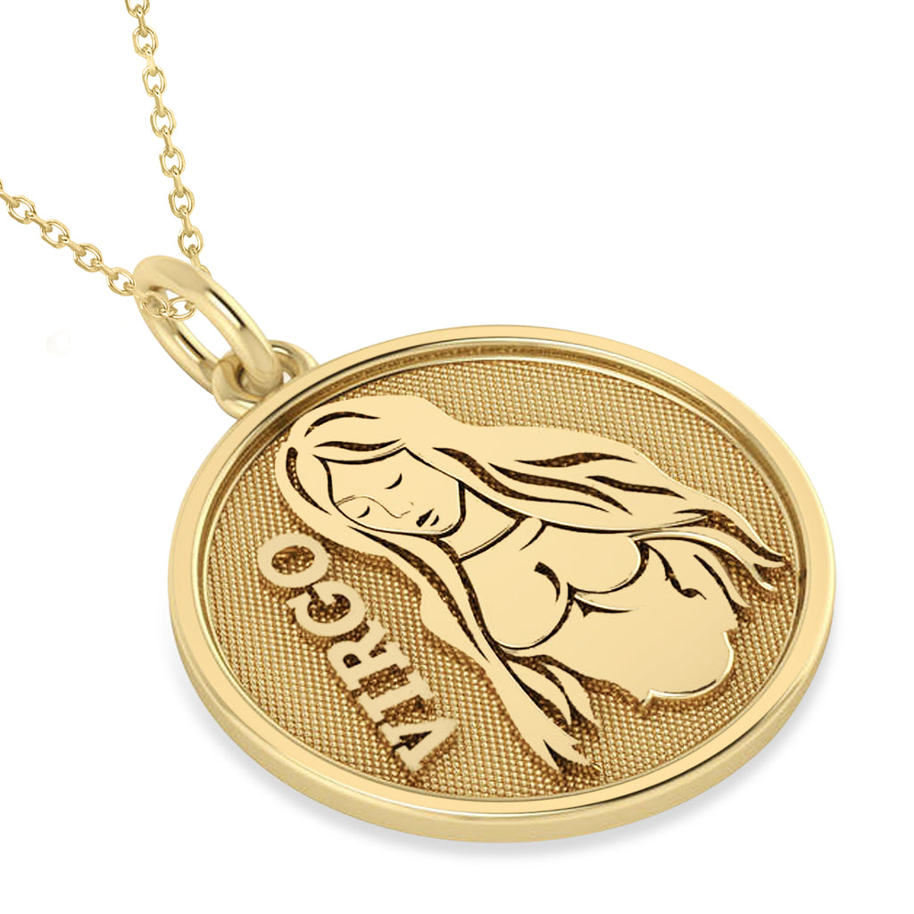 Virgo Coin Zodiac Pendant Necklace 14k Yellow Gold