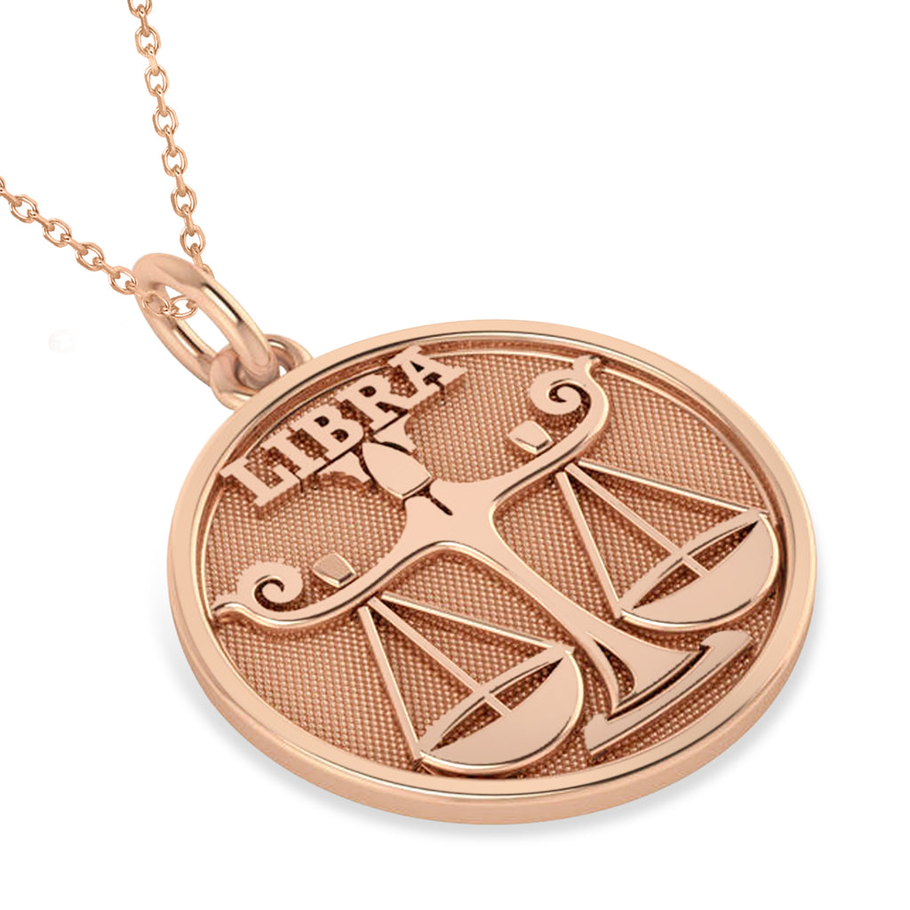 Libra Coin Zodiac Pendant Necklace 14k Rose Gold
