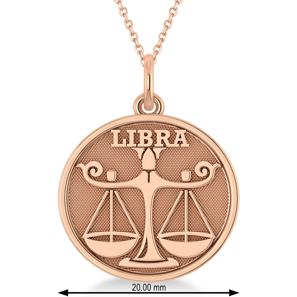 Libra Coin Zodiac Pendant Necklace 14k Rose Gold