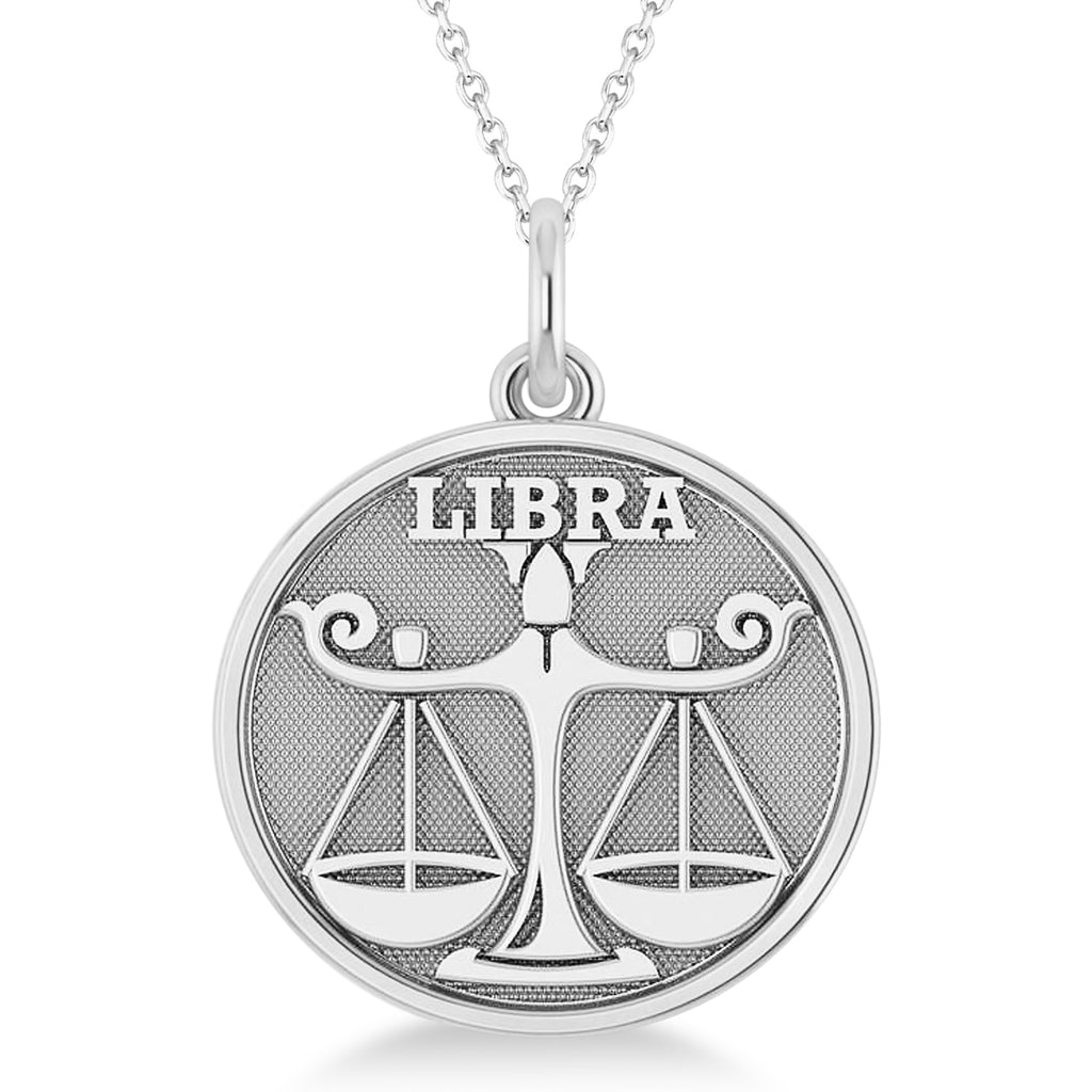 Libra Coin Zodiac Pendant Necklace 14k White Gold