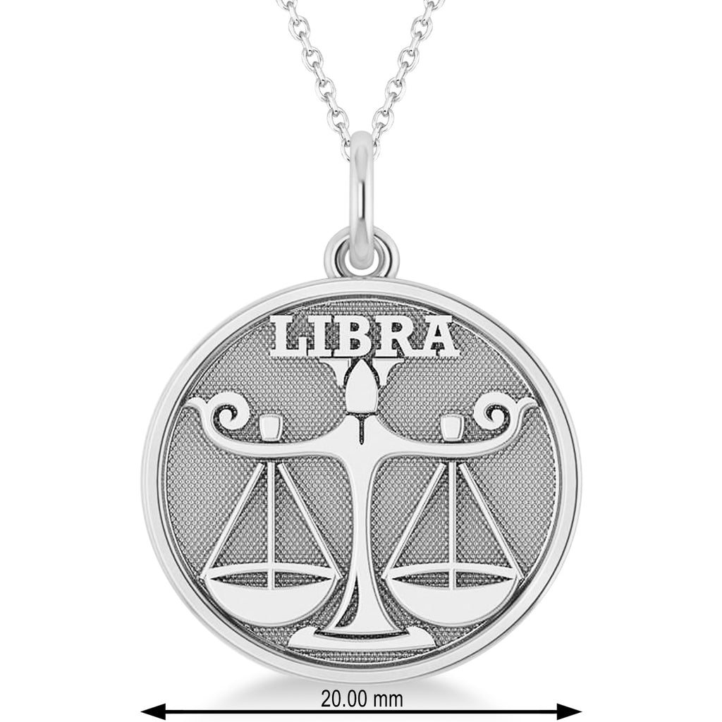 Libra Coin Zodiac Pendant Necklace 14k White Gold