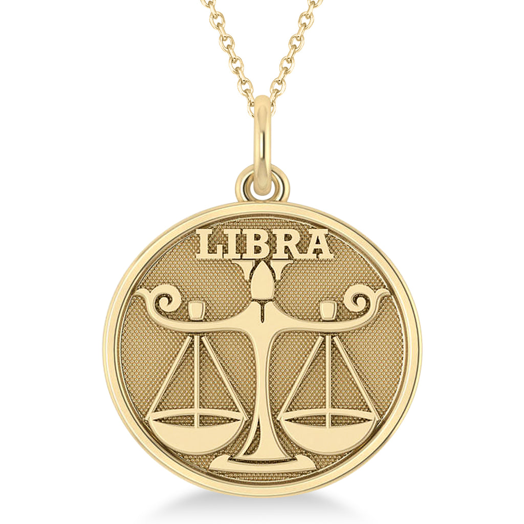 Libra Coin Zodiac Pendant Necklace 14k Yellow Gold