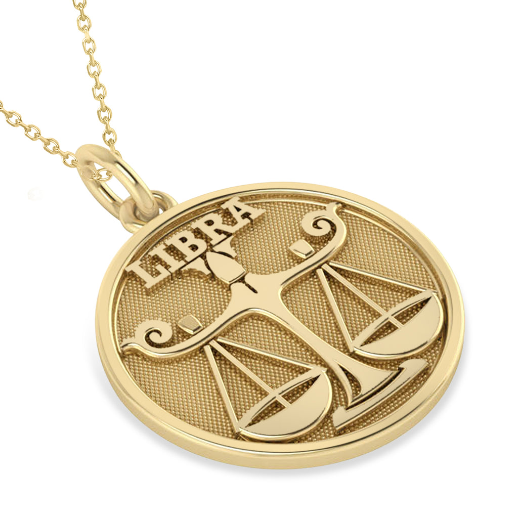 Libra Coin Zodiac Pendant Necklace 14k Yellow Gold