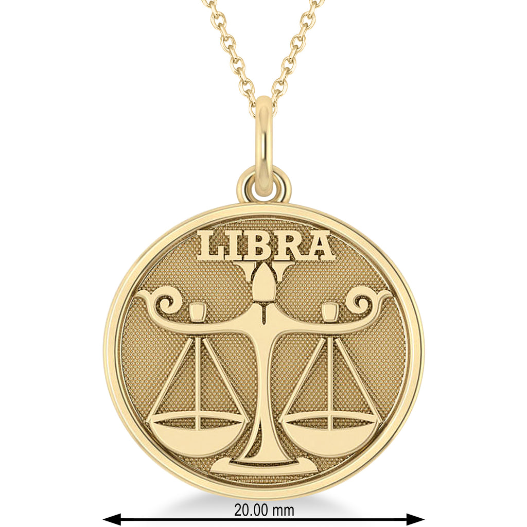 Libra Coin Zodiac Pendant Necklace 14k Yellow Gold