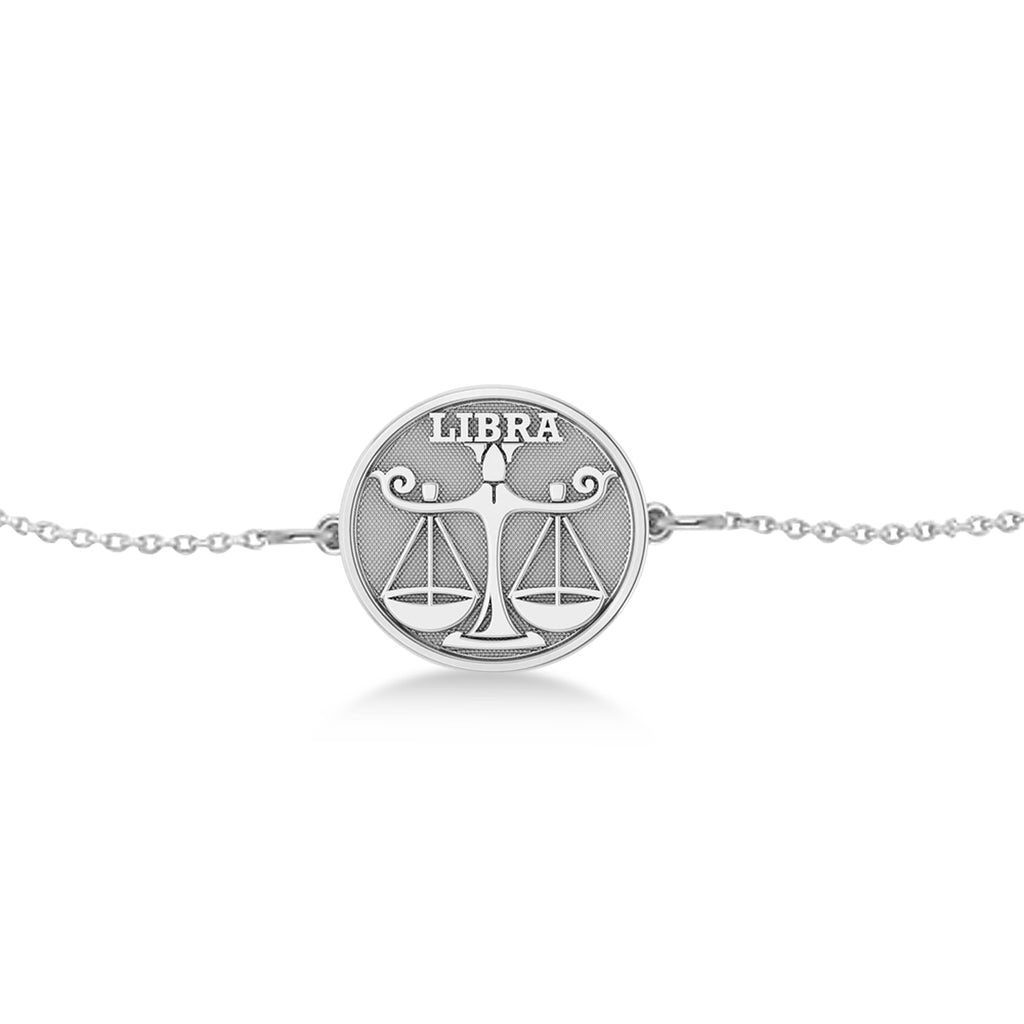 Libra Coin Zodiac Bracelet 14k White Gold