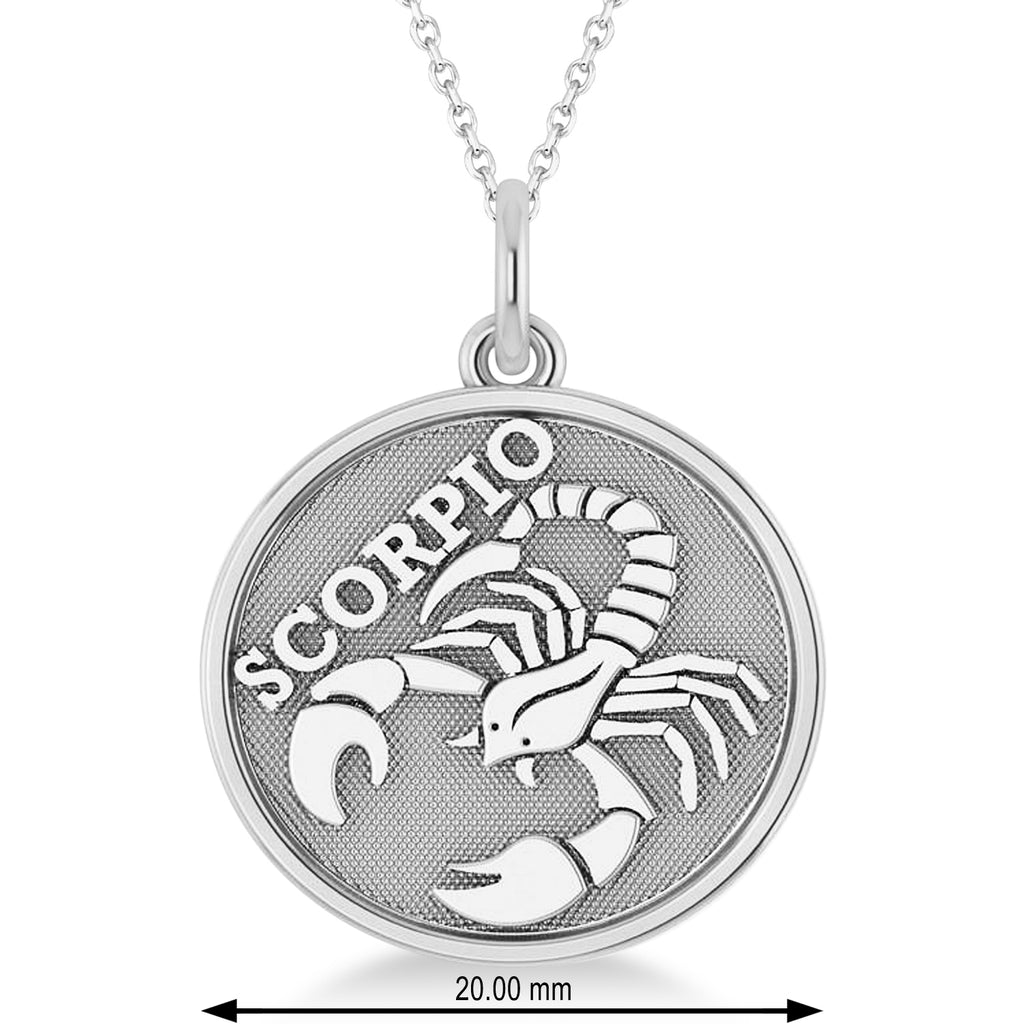 Scorpio Coin Zodiac Pendant Necklace 14k White Gold
