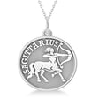 Sagittarius Coin Zodiac Pendant Necklace 14k White Gold