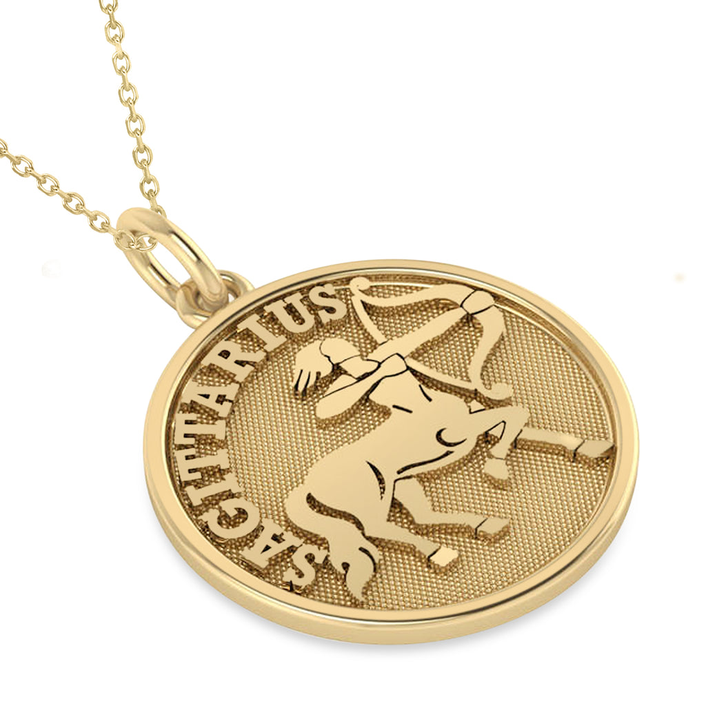 Sagittarius Coin Zodiac Pendant Necklace 14k Yellow Gold