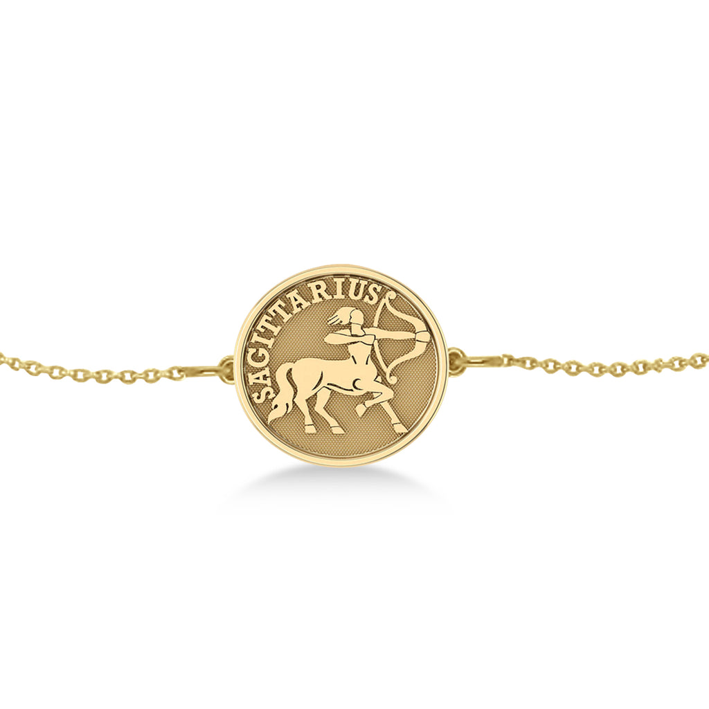 Sagittarius Coin Zodiac Bracelet 14k Yellow Gold