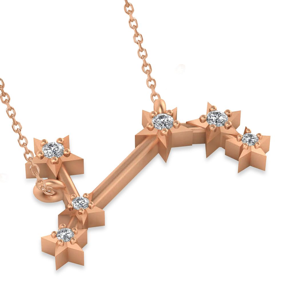 Diamond Aries Zodiac Constellation Star Necklace 14k Rose Gold (0.07ct)