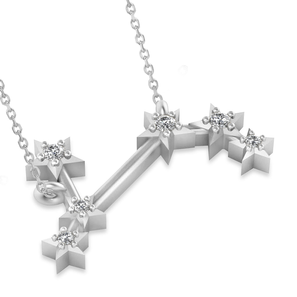 Diamond Aries Zodiac Constellation Star Necklace 14k White Gold (0.07ct)